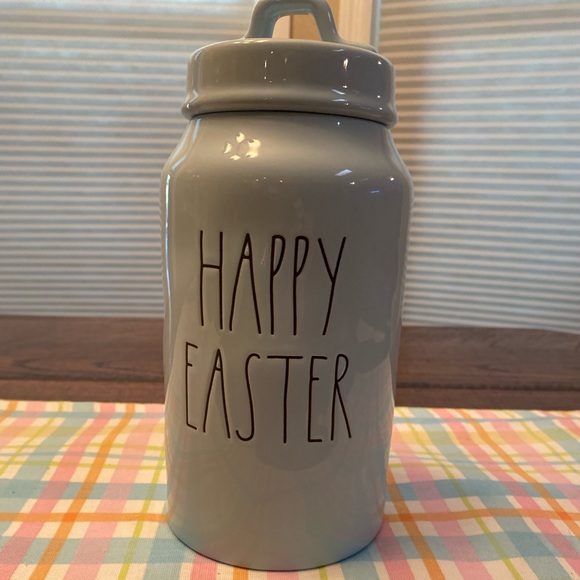 Rae Dunn Tall Blue Ceramic Happy Easter Canister Removable Lid, Easter Decor - Picture 4 of 16
